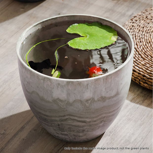 27cm Rock Grey Round Resin Plant Flower Pot Cement Pattern Planter Image 5