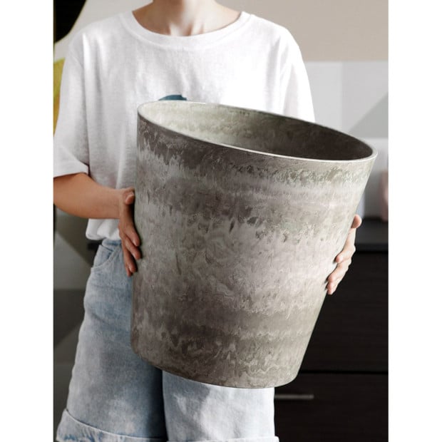 32cm Rock Grey Round Resin Plant Flower Pot Cement Pattern Cachepot Image 5
