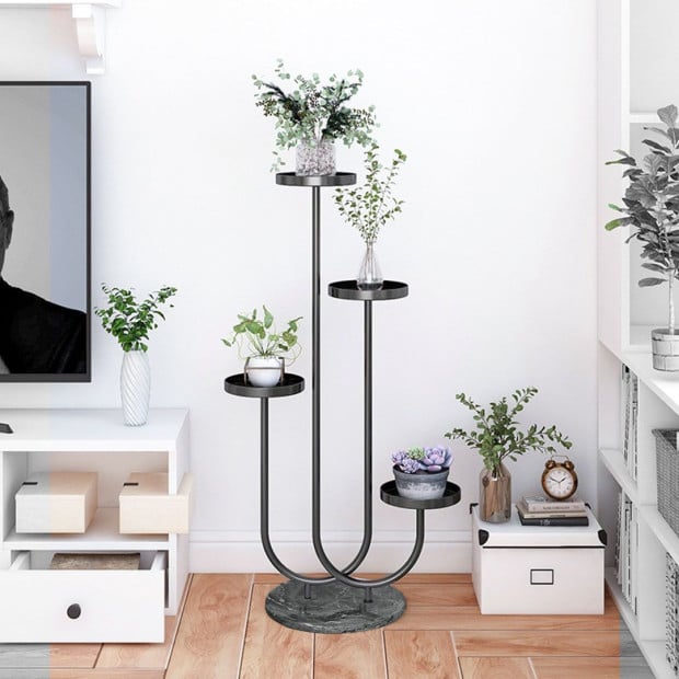 U Shaped Plant Stand Round Flower Pot Tray Black Metal Shelf Image 5