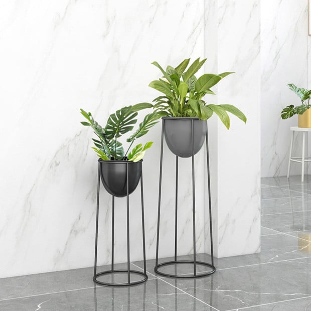 50cm Round Wire Metal Flower Pot Stand Black Flowerpot Rack Display Image 5