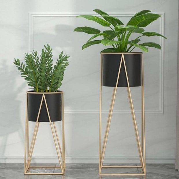 70cm Gold Metal Plant Stand Black Flower Pot Holder Corner Shelving Image 5