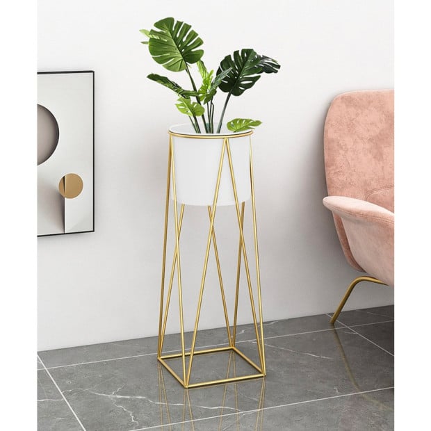 70cm Gold Metal Plant Stand White Flower Pot Holder Corner Shelving Image 5