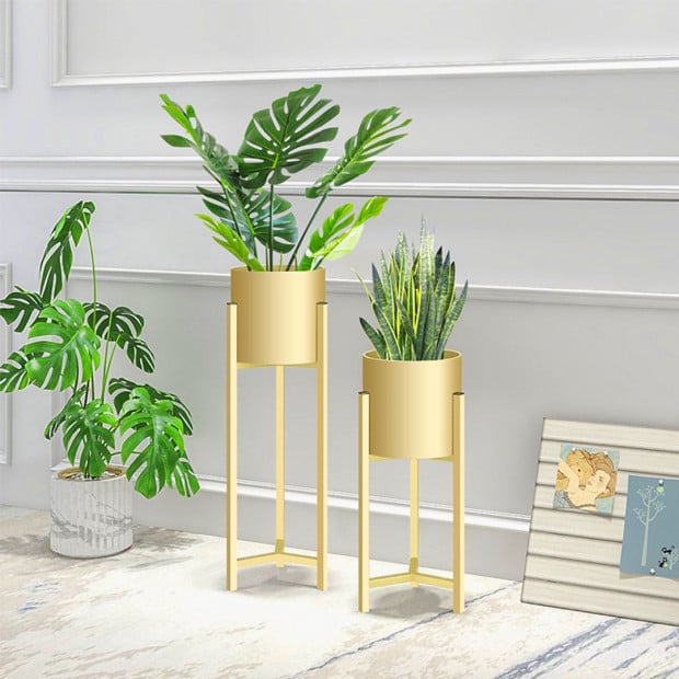 75cm Gold Metal Plant Stand with Flower Pot Holder Corner Shelving Image 5
