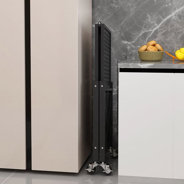 3 Tier Steel Black Foldable Kitchen Cart Storage Shelves Rack Image 5