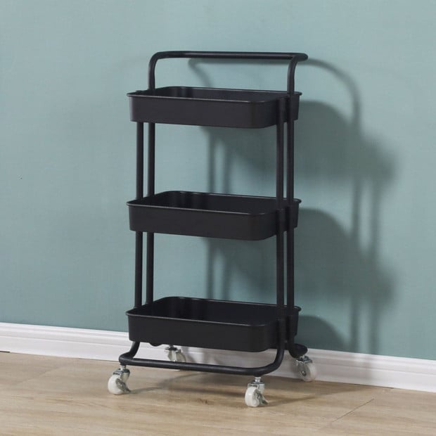3 Tier Steel Black Movable Kitchen Cart Portable Shelves Rack Image 5