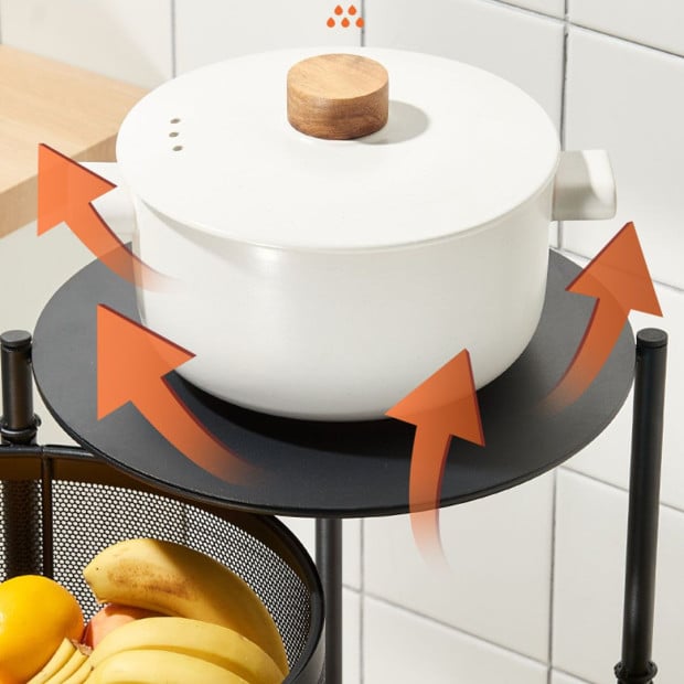 2 Tier Steel Round Rotating Kitchen Cart Shelves Storage - Grey Image 5