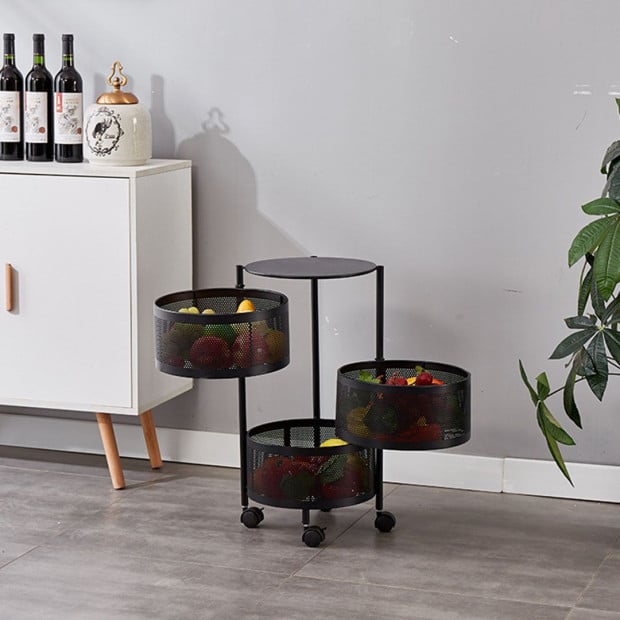 3 Tier Steel Round Rotating Kitchen Cart Multi-Functional Shelves Image 5