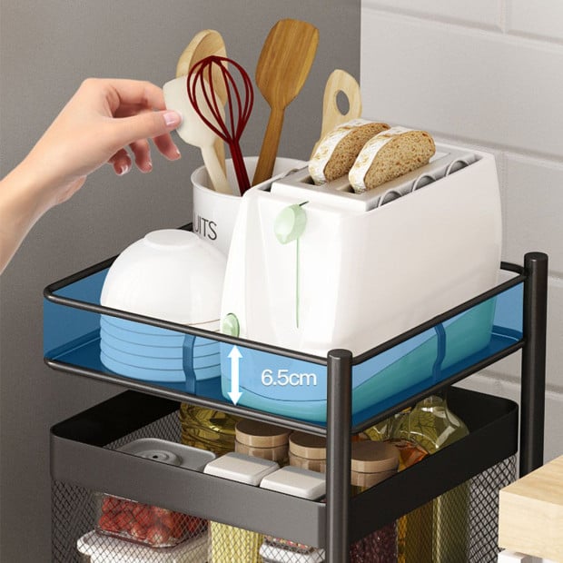 5 Tier Steel Square Rotating Kitchen Cart Shelves with Wheels - Grey Image 5