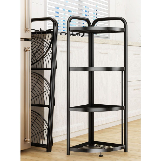 4 Tier Steel Triangular Corner Stand Multi-Functional Shelves Black Image 5