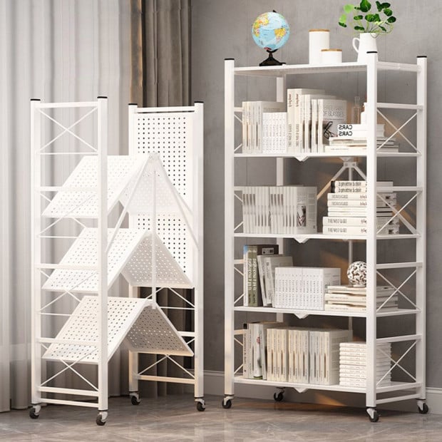 5 Tier Steel White Foldable Multi-Functional Shelves Portable Image 5