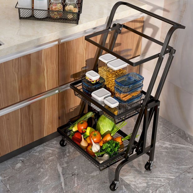3 Tier Steel Black Adjustable Kitchen Cart Multi-Functional w/ Wheels Image 5