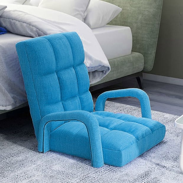 Foldable Lounge Adjustable Floor Lazy Recliner Chair w/ Armrest Blue Image 5