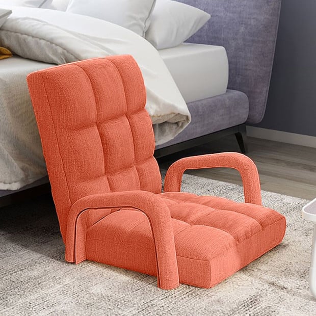 Foldable Lounge Cushion Adjustable Floor Armrest Recliner Chair Orange Image 5
