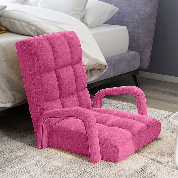 Foldable Lounge Cushion Adjustable Floor Armrest Recliner Chair Pink Image 5