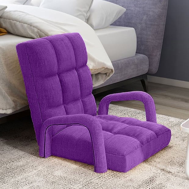 Foldable Lounge Cushion Adjustable Floor Armrest Recliner Chair Purple Image 5