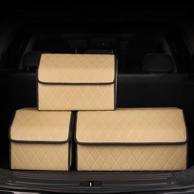 Car Boot Foldable Trunk Cargo Organizer Storage Box Beige/Gold Small Image 5
