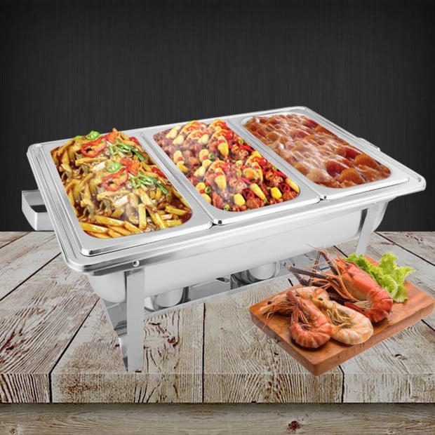 SOGA 3*3L Stainless Steel Chafing Food Warmer Catering Three Trays Image 5