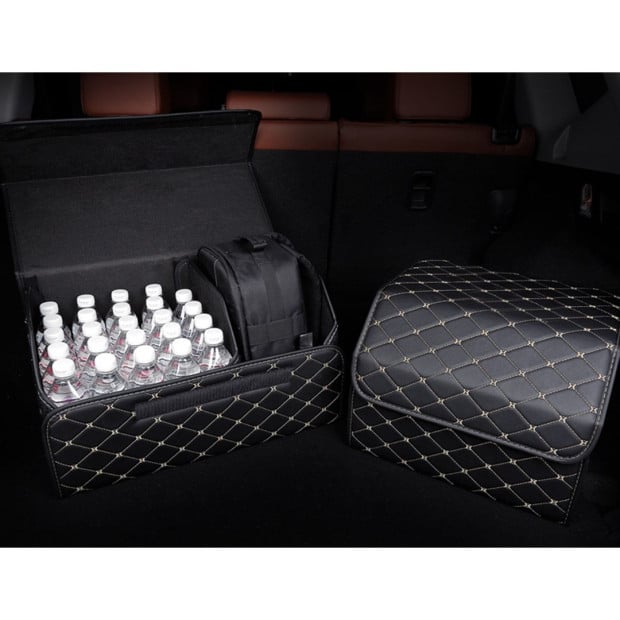 Car Boot Collapsible Foldable Trunk Cargo Box Black/Gold Stitch Small Image 5