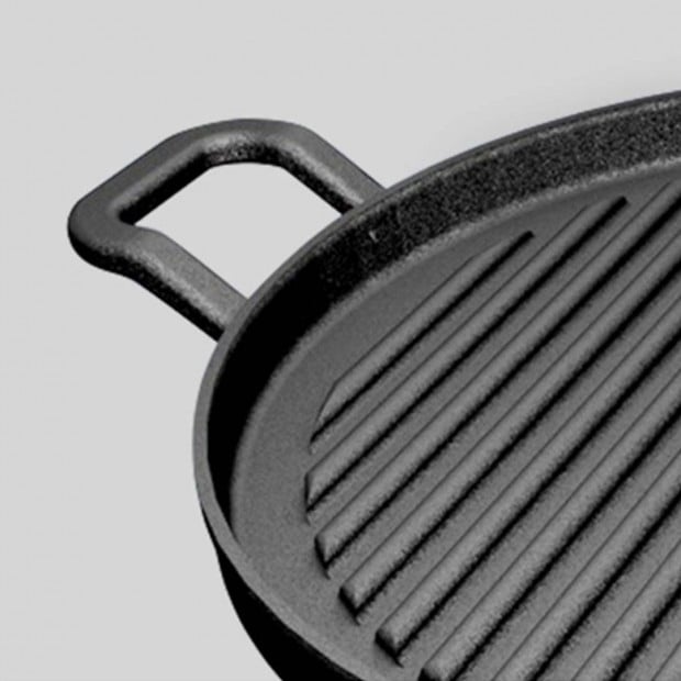 SOGA 30cm Ribbed Cast Iron Frying Pan Non-stick Coating Image 5