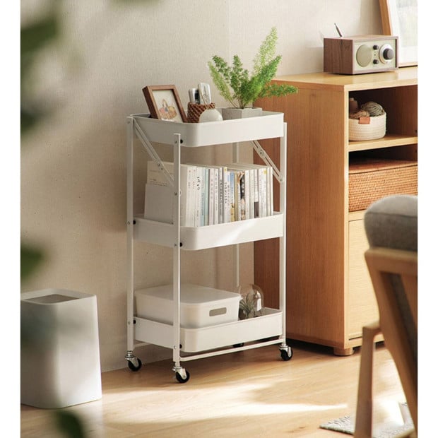 3 Tier Steel White Foldable Kitchen Cart Multi-Functional Shelves Image 6