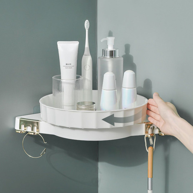White 360d Wall-Mounted Rotating Bathroom Organiser Corner Rack Shelf Image 6