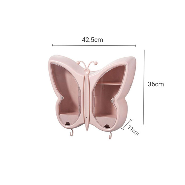 Pink Butterfly Shape Wall-Mounted Makeup Organiser Storage Box Image 6