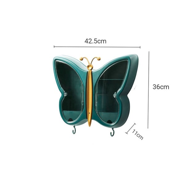 Green Butterfly Wall-Mounted Makeup Organiser Dustproof Storage Box Image 6