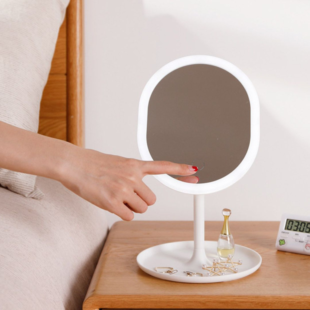 20cm Rechargeable LED Light Makeup Mirror Magnification Tabletop White