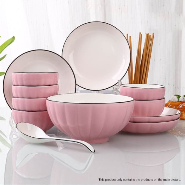 Pink Ceramic Dinnerware Crockery Soup Bowl Plate Server Set of 4 Image 5