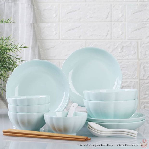 Light Blue Ceramic Dinnerware Crockery Soup Bowl Plate Set of 4 Image 6