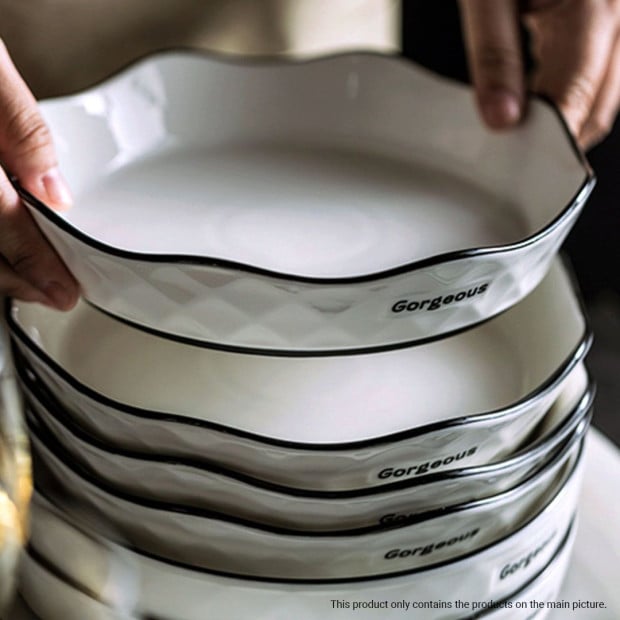 Diamond Pattern Ceramic Dinnerware Set Crockery Soup Bowl Plate Set Image 6