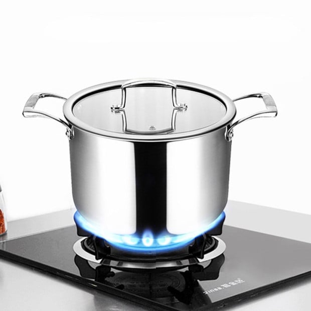 26cm Stainless Steel Soup Pot Stock Cooking Stockpot with Glass Lid Image 6