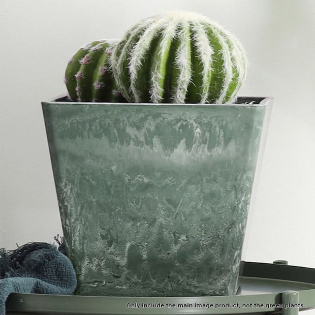 27cm Green Grey Square Resin Plant Pot Cement Pattern Planter Cachepot Image 6