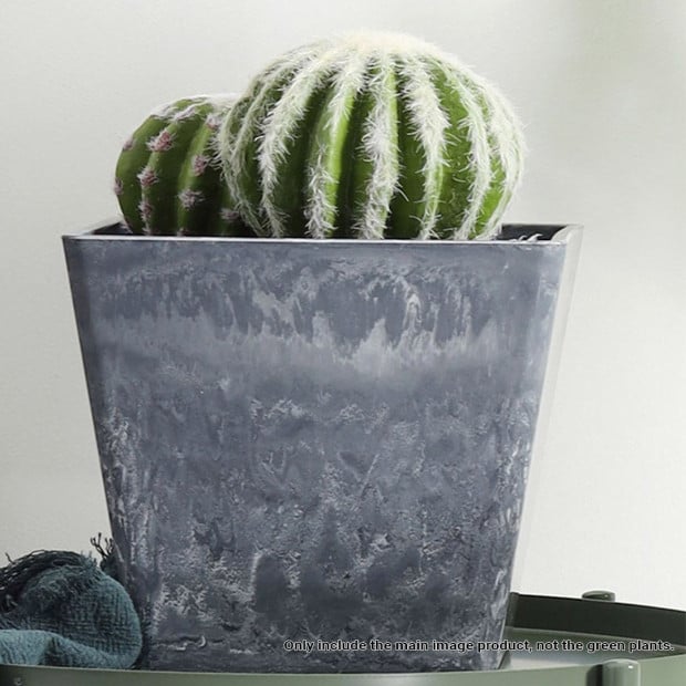 27cm Weathered Grey Square Resin Plant Flower Pot Cachepot Planter Image 6