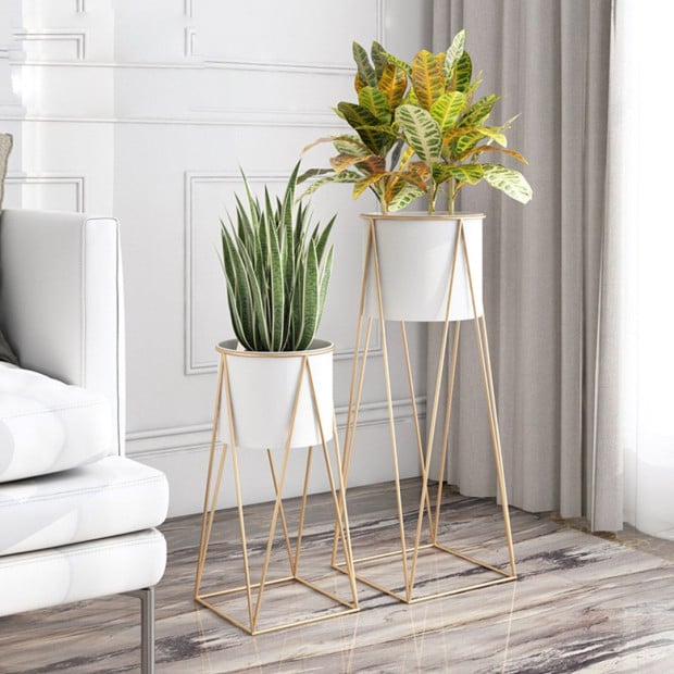 70cm Gold Metal Plant Stand White Flower Pot Holder Corner Shelving Image 6