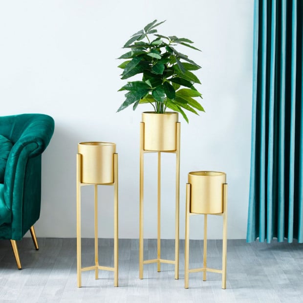 75cm Gold Metal Plant Stand with Flower Pot Holder Corner Shelving Image 6