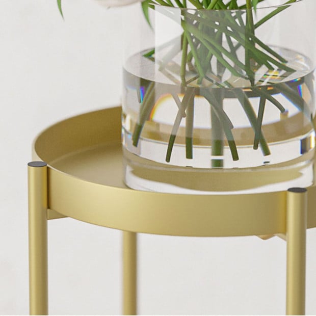 2 Layer 80cm Gold Metal Plant Stand Flower Pot Holder Corner Shelving Image 6