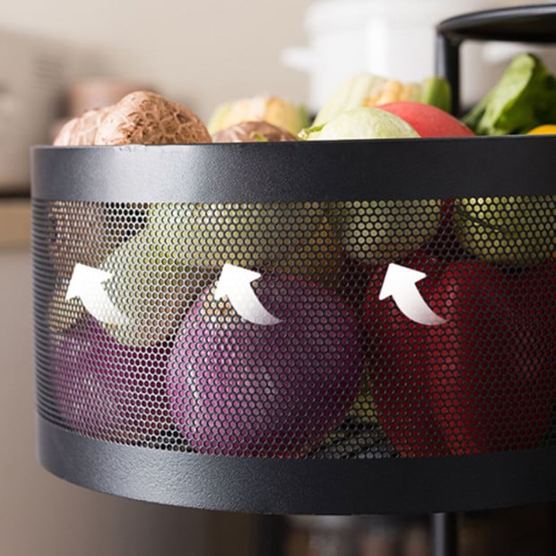 2 Tier Steel Round Rotating Kitchen Cart Shelves Storage - Grey Image 6