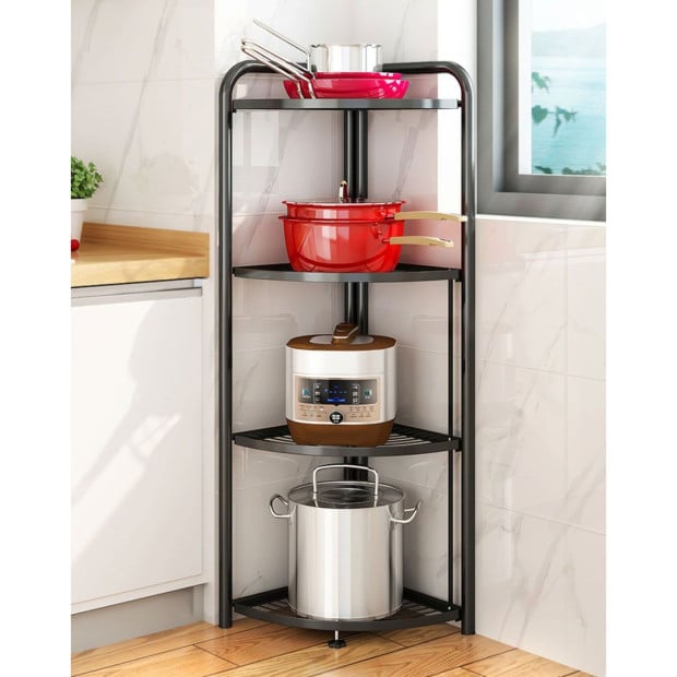 4 Tier Steel Triangular Corner Stand Multi-Functional Shelves Black Image 6