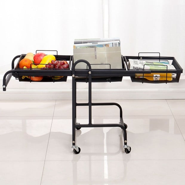 3 Tier Steel Black Adjustable Kitchen Cart Multi-Functional w/ Wheels Image 6