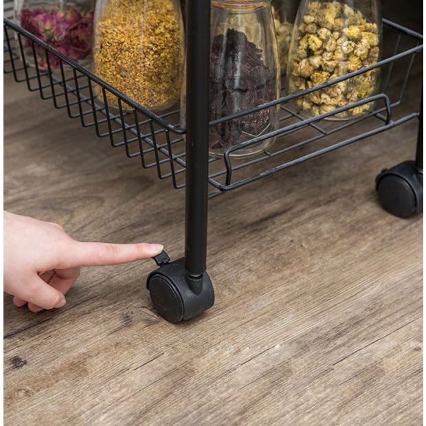 3 Tier Steel Black Bee Mesh Kitchen Cart Multi-Functional Shelves Image 6