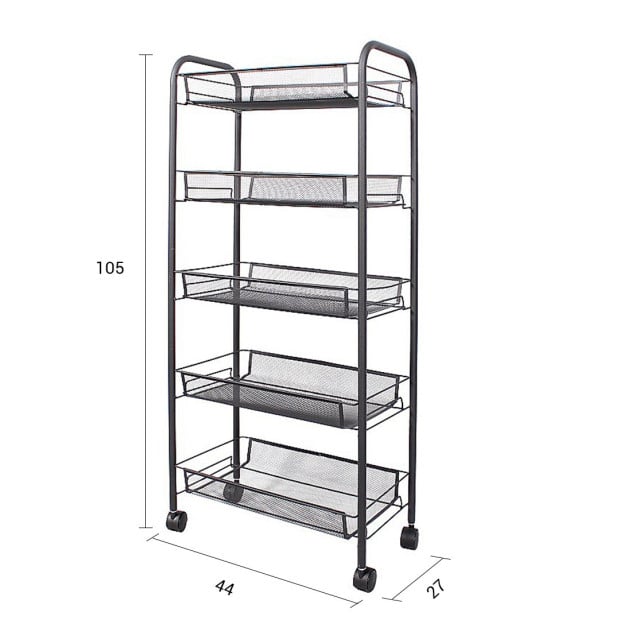 5 Tier Steel Black Bee Mesh Kitchen Cart with Wheels Image 6