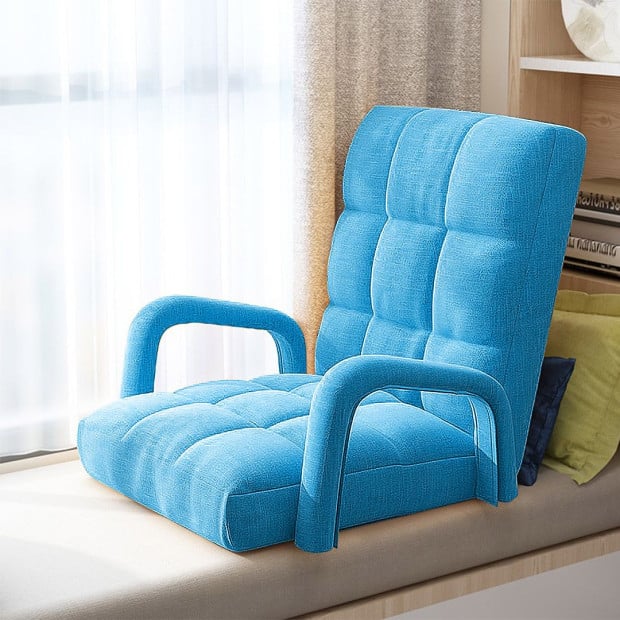 Foldable Lounge Adjustable Floor Lazy Recliner Chair w/ Armrest Blue Image 6