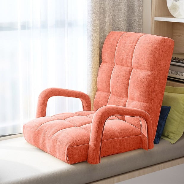 Foldable Lounge Cushion Adjustable Floor Armrest Recliner Chair Orange Image 6