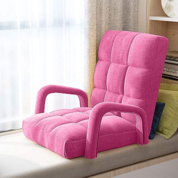 Foldable Lounge Cushion Adjustable Floor Armrest Recliner Chair Pink Image 6