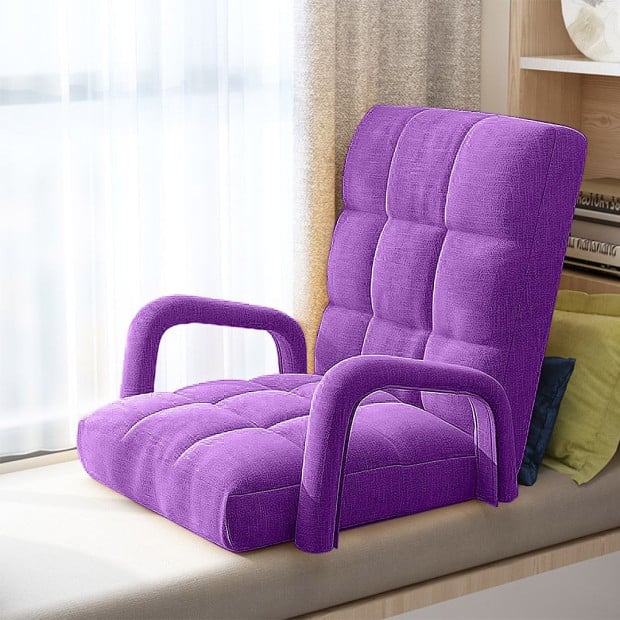 Foldable Lounge Cushion Adjustable Floor Armrest Recliner Chair Purple Image 6