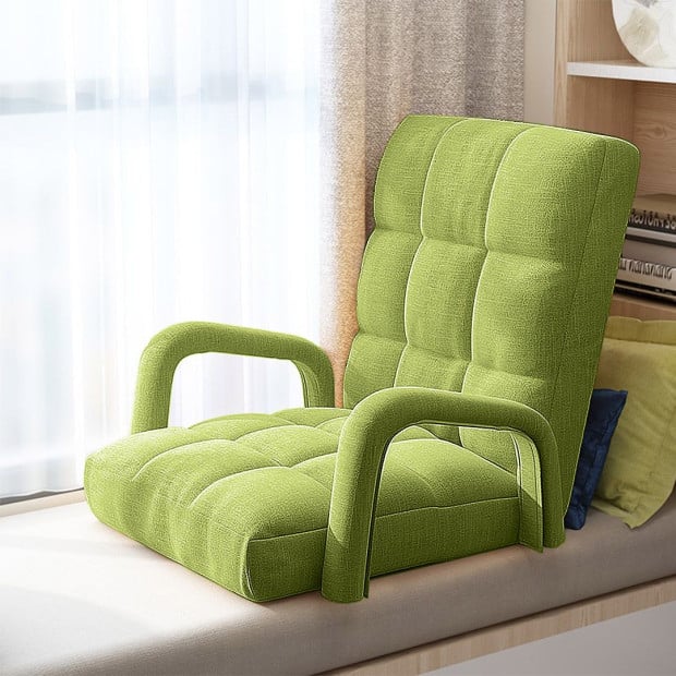Foldable Lounge Cushion Adjustable Floor Recliner Chair Armrest Green Image 6