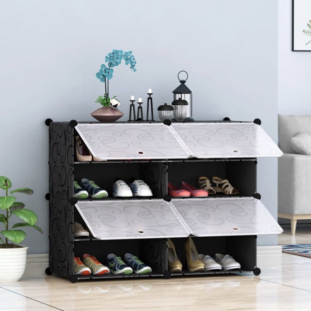 4 Tier 2 Column Shoe Rack Organizer Sneaker Footwear Storage Cabinet Image 6