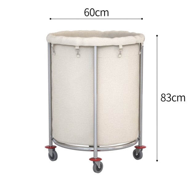 Stainless Steel Round Linen Laundry Trolley Cart with Wheels White Image 6