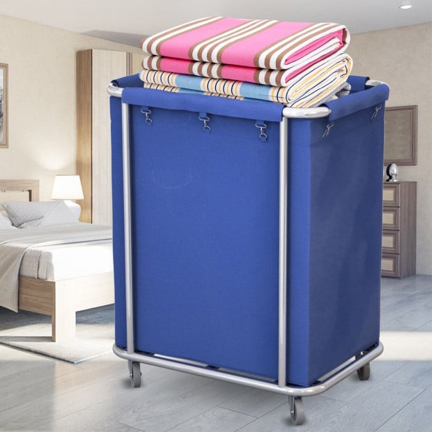 Stainless Steel Square Linen Laundry Trolley Cart with Wheels Blue Image 6